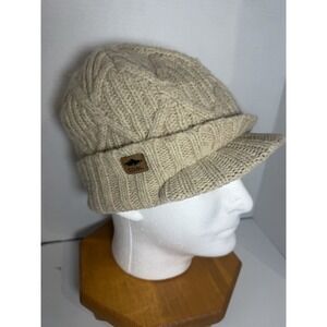 Coal Headwear 100% Wool Knit Brim Beanie Hat Beige Fleece Lined